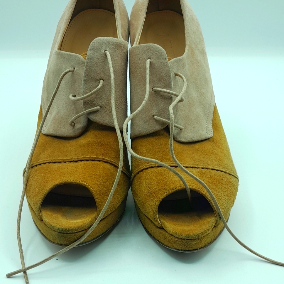 J Crew Ozford Two Tone Leather Suede Peep Toe Heels Size 9.5